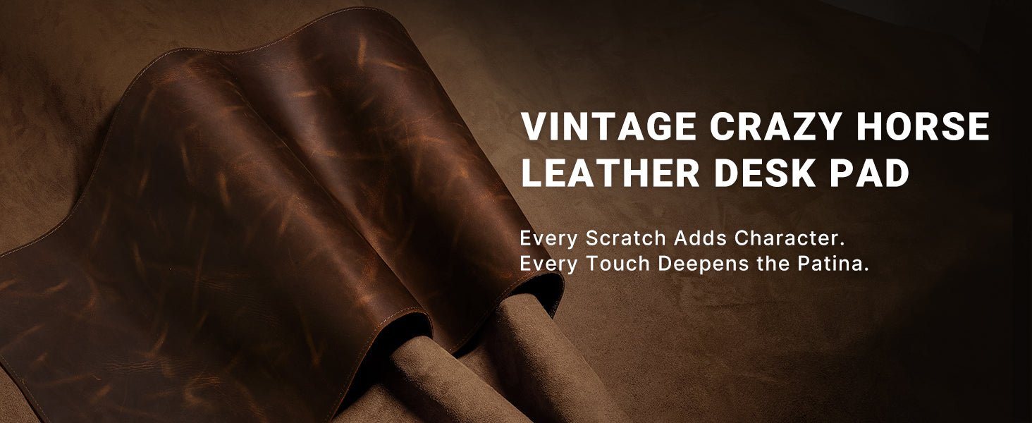 Real Leather Desk Pad, 2mm Thick Desk Blotter with Stitched Line, Oil-Wax Feel Mouse Pad and Self-Healing Laptop Pad for Office