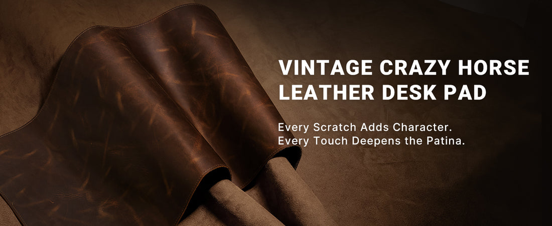 Real Leather Desk Pad, 2mm Thick Desk Blotter with Stitched Line, Oil-Wax Feel Mouse Pad and Self-Healing Laptop Pad for Office