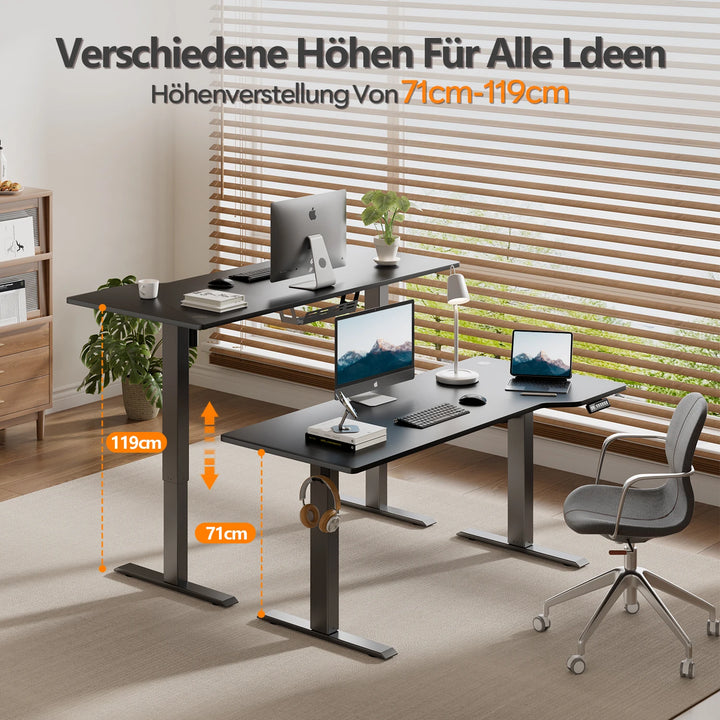 Devoko Height Adjustable desk 160x70 cm L-shaped desk Height Adjustable Electric