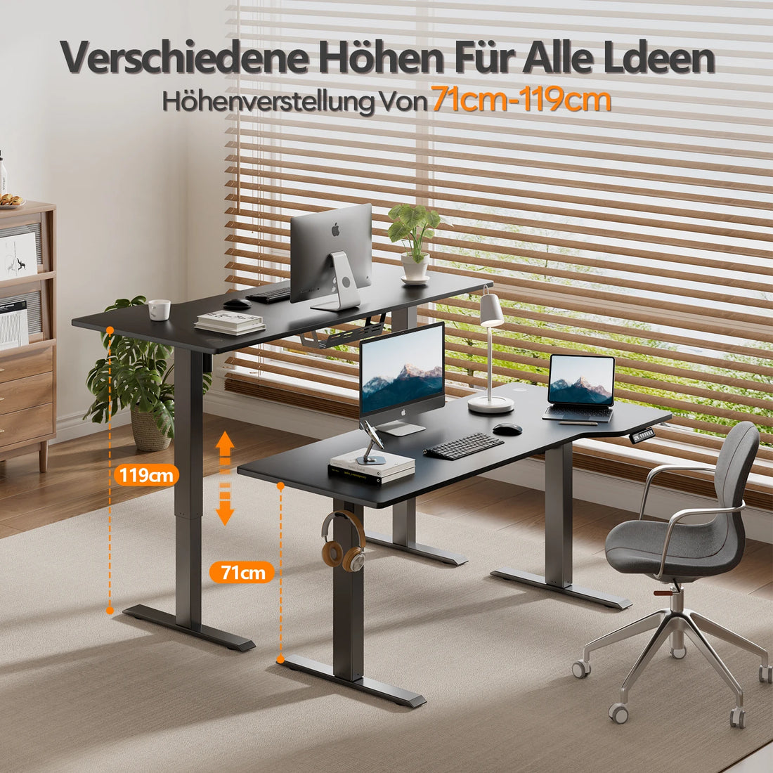 Devoko Height Adjustable desk 160x70 cm L-shaped desk Height Adjustable Electric