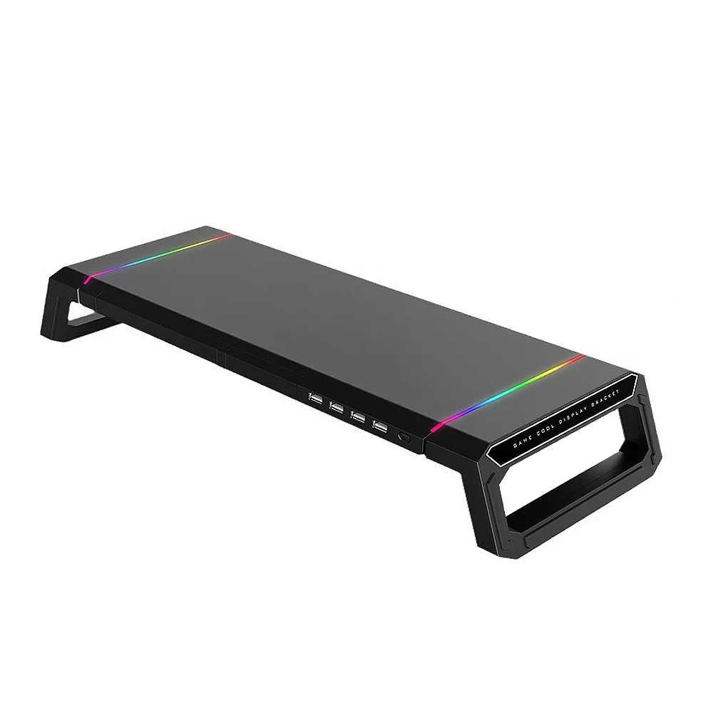 RGB Computer Support Desk Monitor Stand with Storage Drawer Phone Holder USB 2.0/3.0 Interface Ports Desktop Organizer Shelf