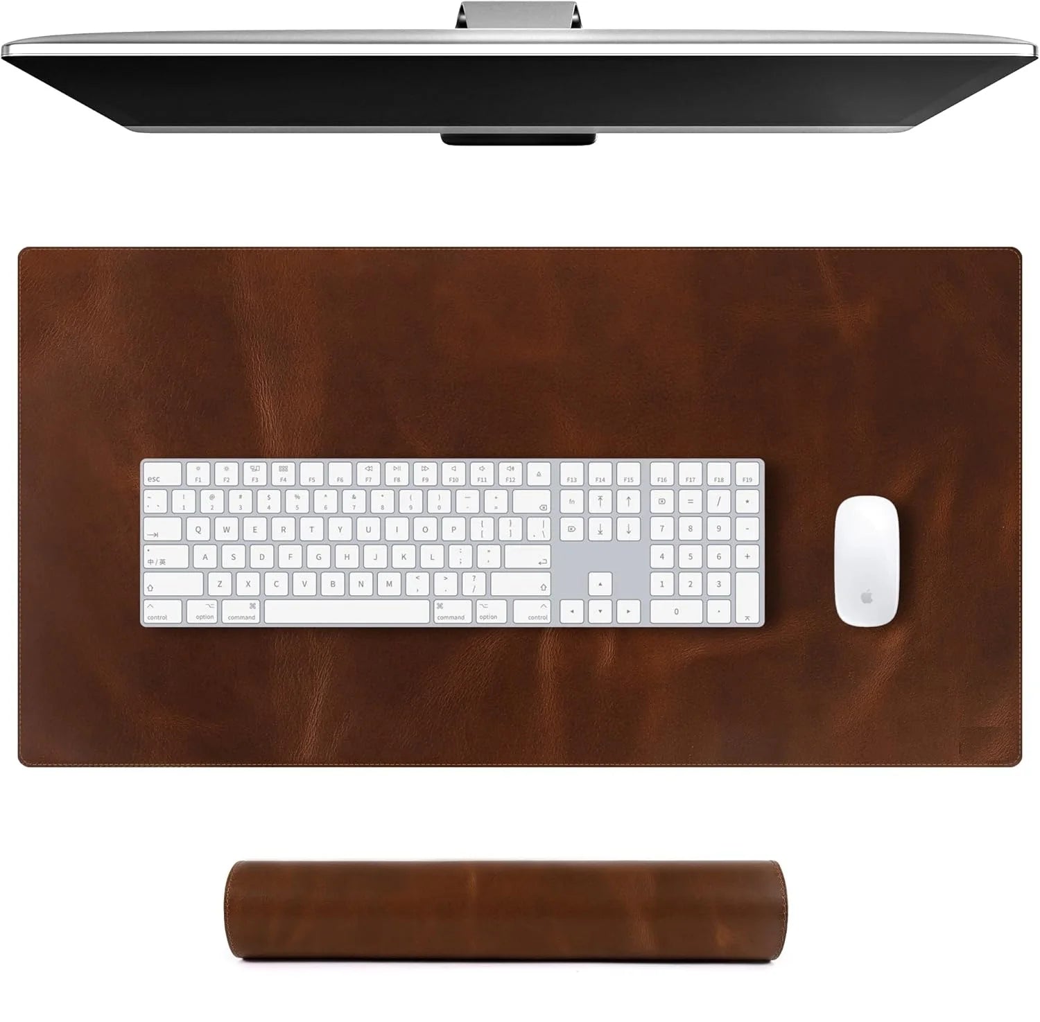 Real Leather Desk Pad, 2mm Thick Desk Blotter with Stitched Line, Oil-Wax Feel Mouse Pad and Self-Healing Laptop Pad for Office