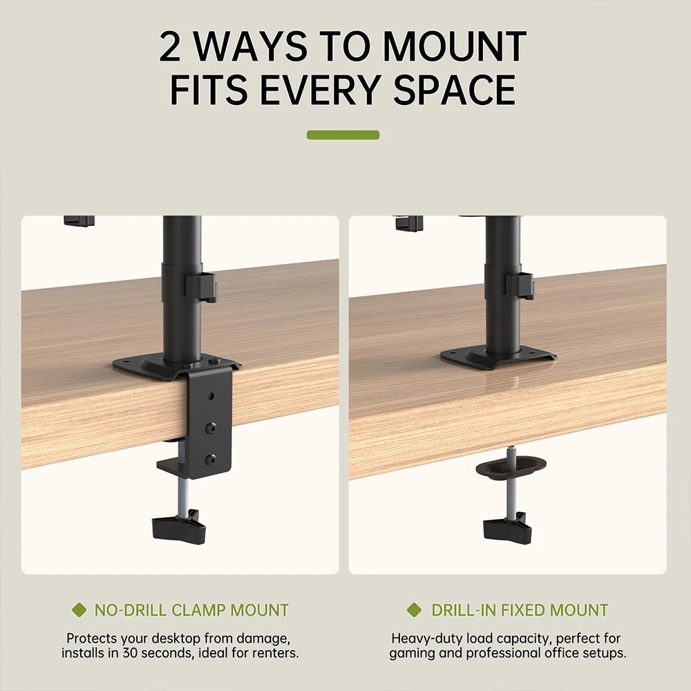 Laptop And Monitor Dual Stand with Clamp,Fully Adjustable Ergonomic Desk Stand for 13-27 Inch Screens, Heavy Duty Steel Arm, 8KG Load