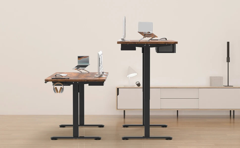 Devoko Height Adjustable Desk with USB Socket 140x60 cm Computer Standing Desk Ergonomic Home Office table