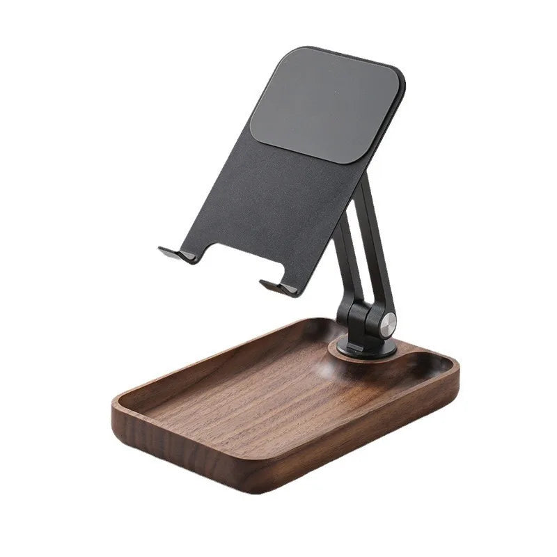 Black Walnut Wood Mobile Phone Stand Desktop for Watching Videos Live Broadcast Aluminum Alloy Rotating Folding Tablet Stand