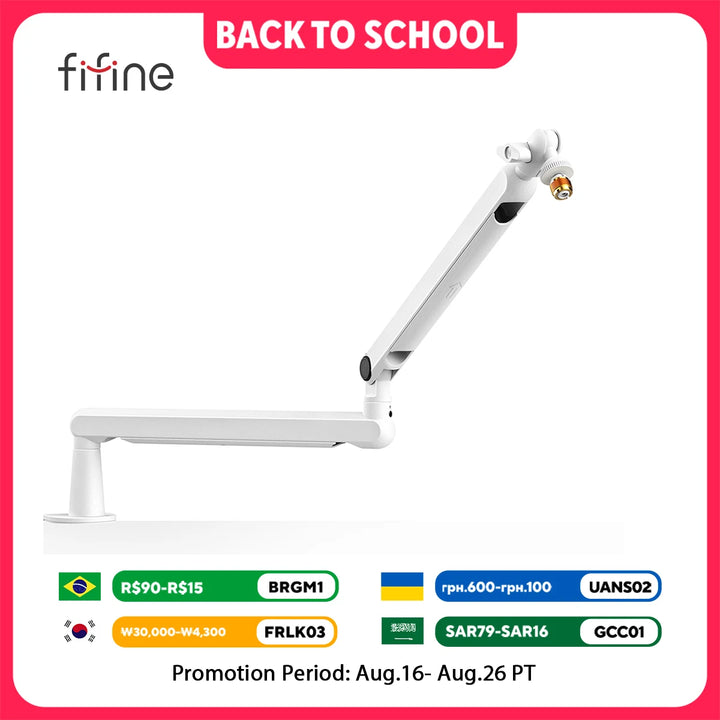 FIFINE Microphone Boom Arm, Adjustable Low Profile Mic Arm with Desk Mount Clamp,Cable Storage for Streaming Gaming-White BM88W