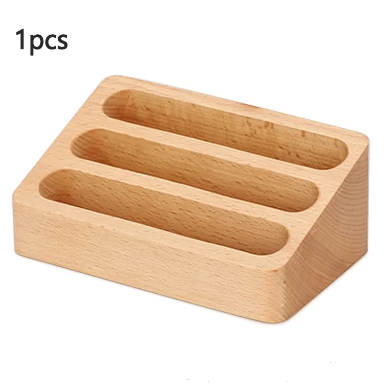 1Pcs Wooden Desktop Business Card Holder 3 Compartment Storage Box For Office Supplies Desk Accessories Organizer