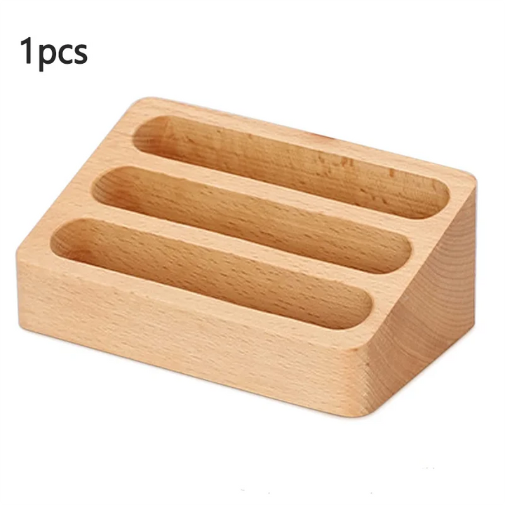 1Pcs Wooden Desktop Business Card Holder 3 Compartment Storage Box For Office Supplies Desk Accessories Organizer