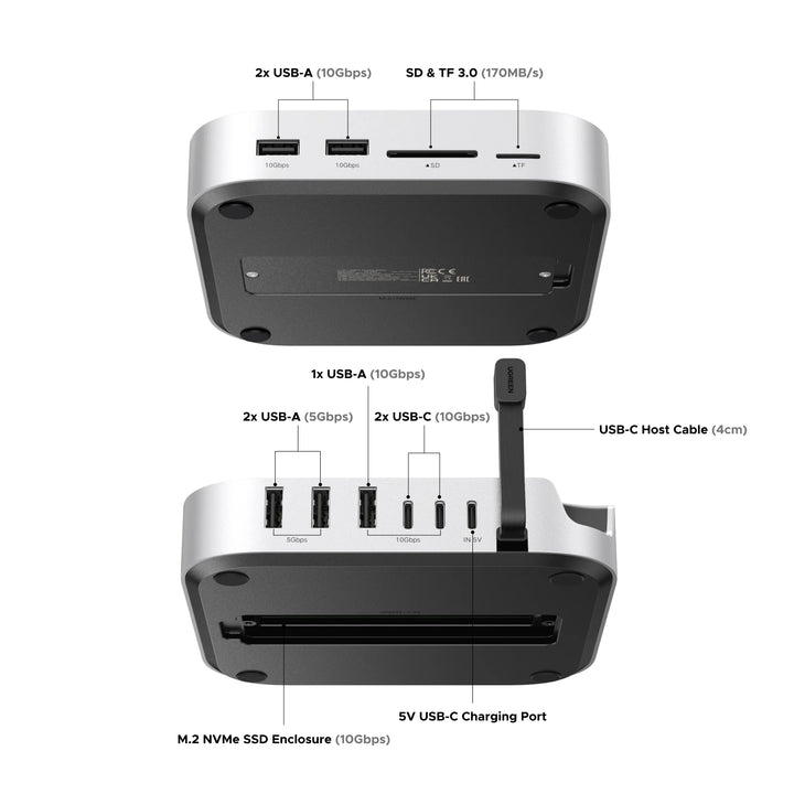 UGREEN USB HUB Docking Station for Mac Mini M4 M4 Pro M.2 NVMe SSD 8TB Max 10Gbps USB-A&C Ports SD&TF 170MB/s USB Splitter Dock