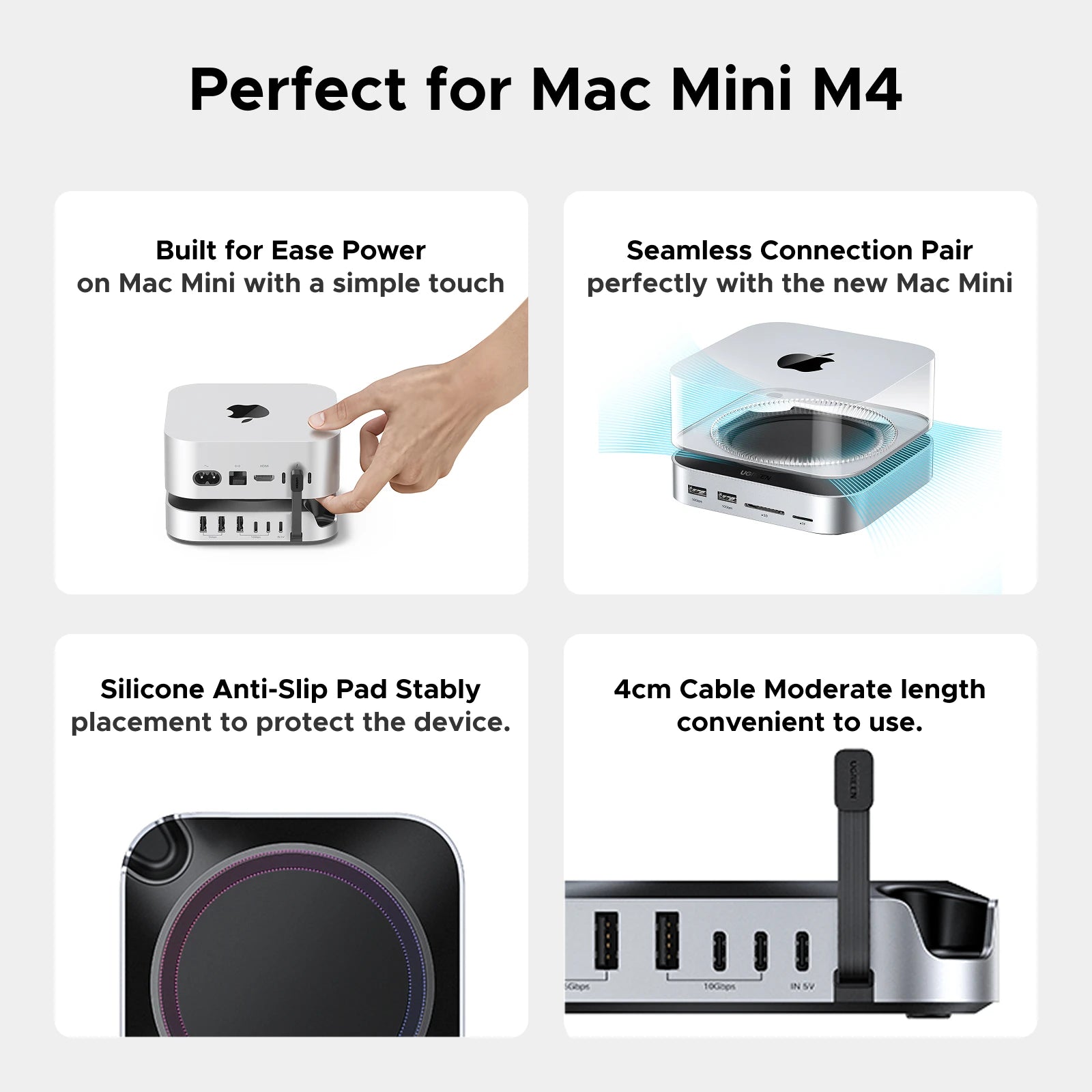 UGREEN USB HUB Docking Station for Mac Mini M4 M4 Pro M.2 NVMe SSD 8TB Max 10Gbps USB-A&C Ports SD&TF 170MB/s USB Splitter Dock