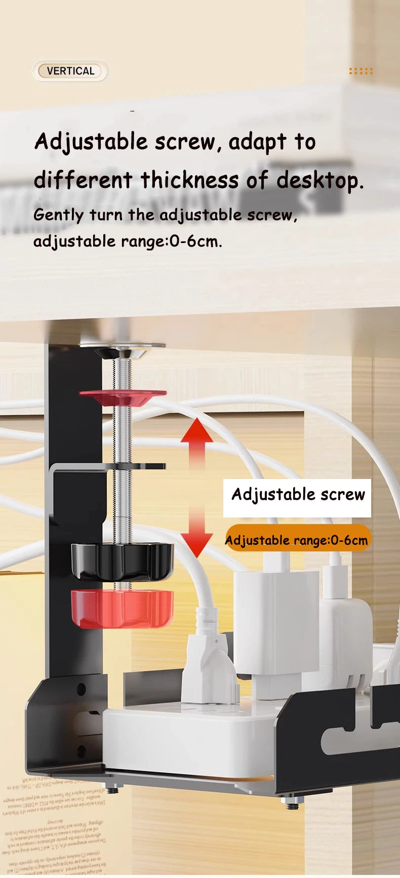Telescopic Under Table Storage Rack Metal Cable Management Tray Home Office Desk Wire Organizer No Punching Storage Accessories
