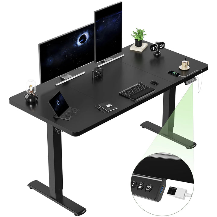 Devoko Height Adjustable Desk with USB Socket 140x60 cm Computer Standing Desk Ergonomic Home Office table