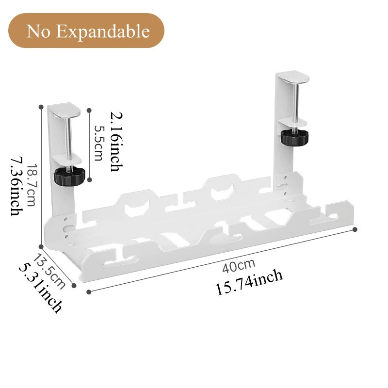 Telescopic Under Table Storage Rack Metal Cable Management Tray Home Office Desk Wire Organizer No Punching Storage Accessories