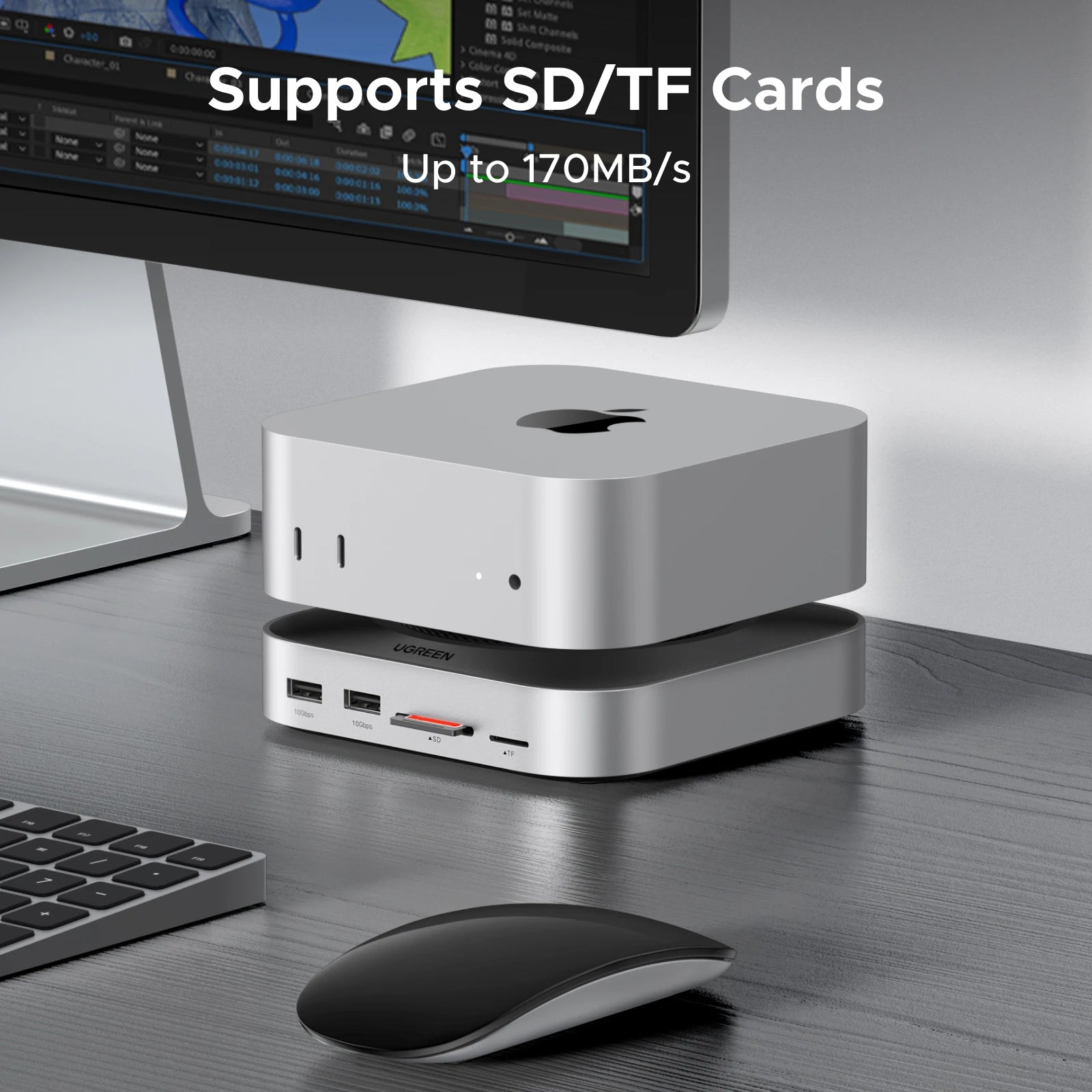UGREEN USB HUB Docking Station for Mac Mini M4 M4 Pro M.2 NVMe SSD 8TB Max 10Gbps USB-A&C Ports SD&TF 170MB/s USB Splitter Dock