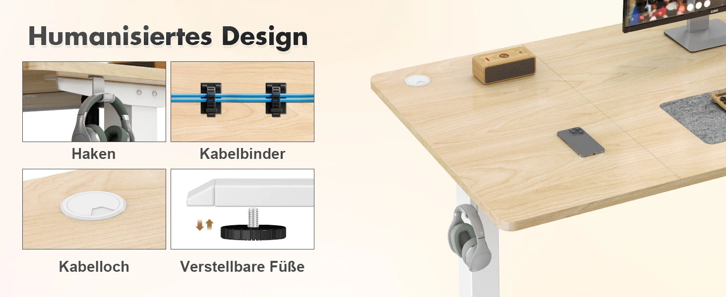 Devoko Height Adjustable Desk Electric Tabletop 120x60cm Height Adjustable table Standing Desk