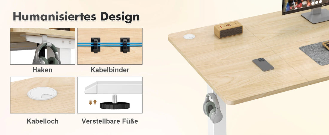Devoko Height Adjustable Desk Electric Tabletop 120x60cm Height Adjustable table Standing Desk