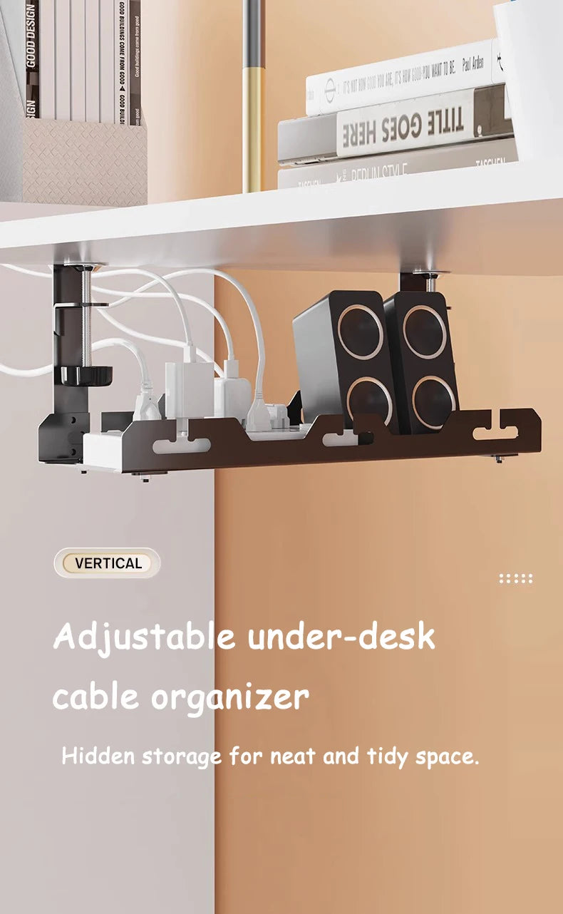 Telescopic Under Table Storage Rack Metal Cable Management Tray Home Office Desk Wire Organizer No Punching Storage Accessories