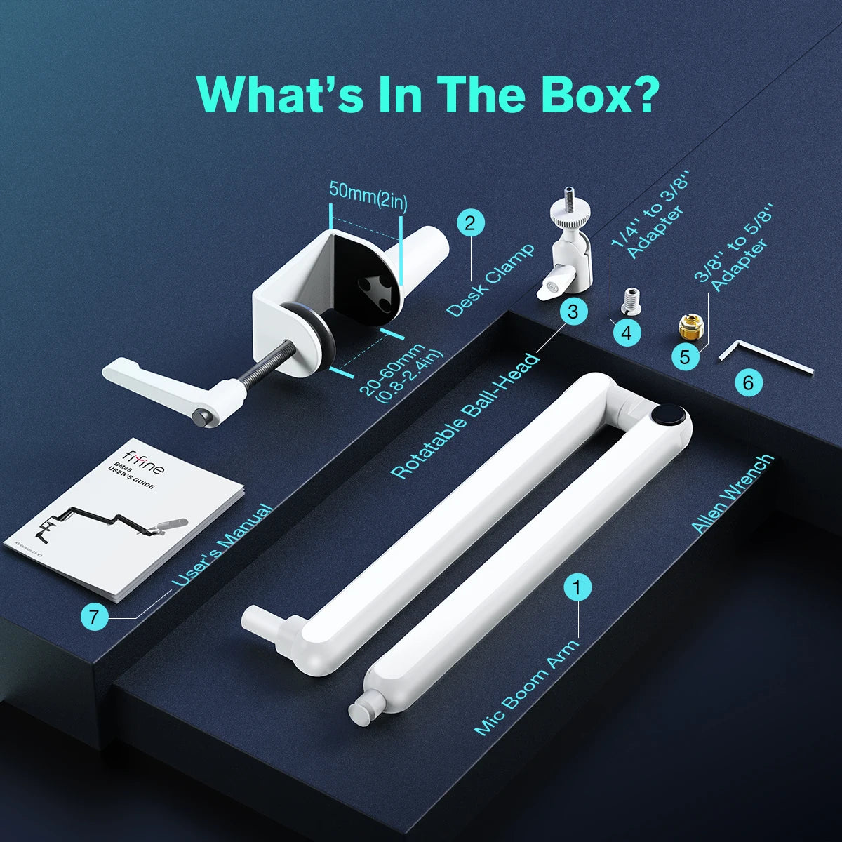 FIFINE Microphone Boom Arm, Adjustable Low Profile Mic Arm with Desk Mount Clamp,Cable Storage for Streaming Gaming-White BM88W