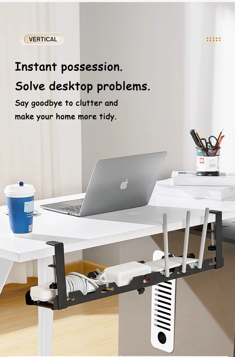 Telescopic Under Table Storage Rack Metal Cable Management Tray Home Office Desk Wire Organizer No Punching Storage Accessories