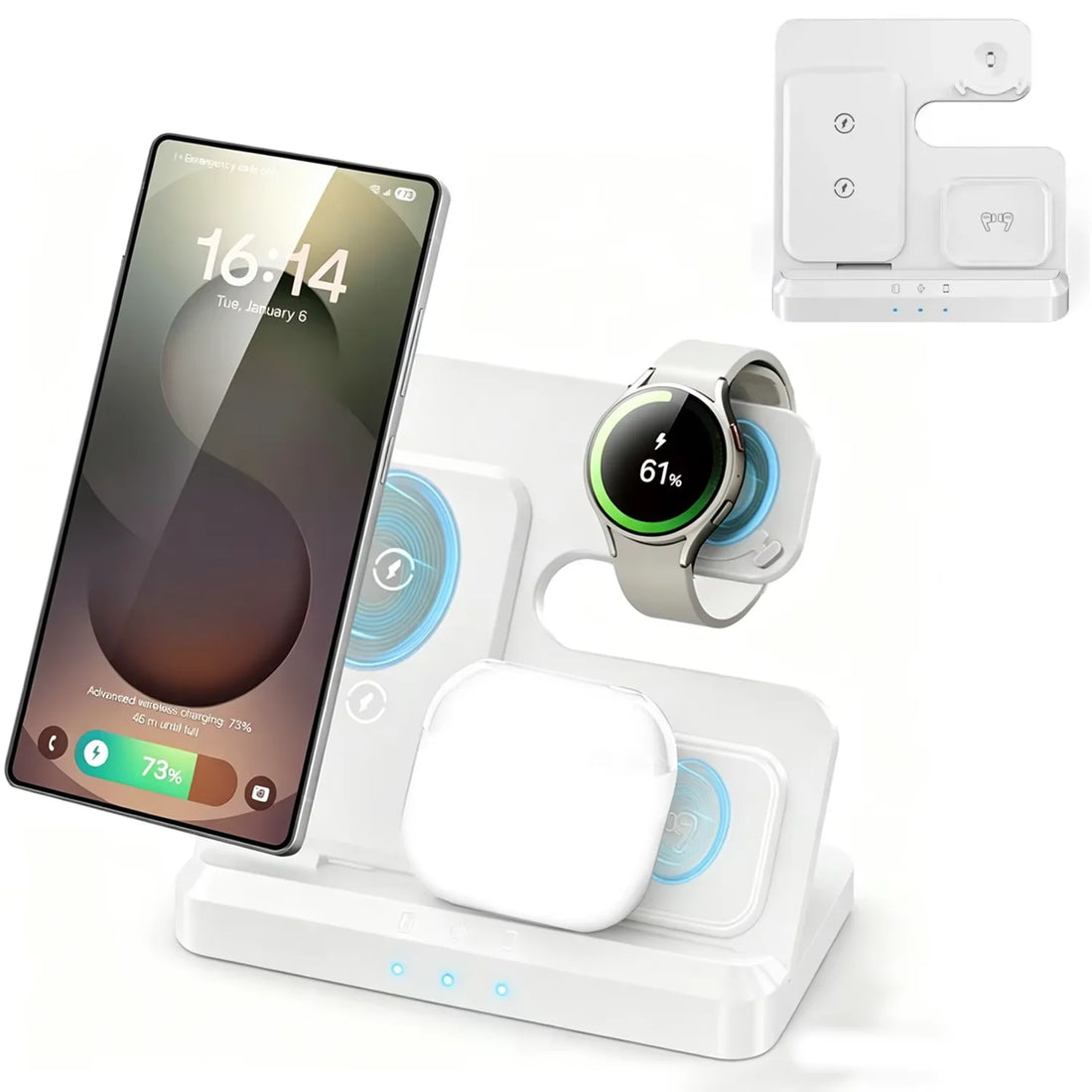 4 in 1 Wireless Charger Alarm Clock Stand For Samsung S26 S25 Galaxy Watch 8 7 6 5 Active 2 Buds4 Pro 3/2 Fast Charging Station