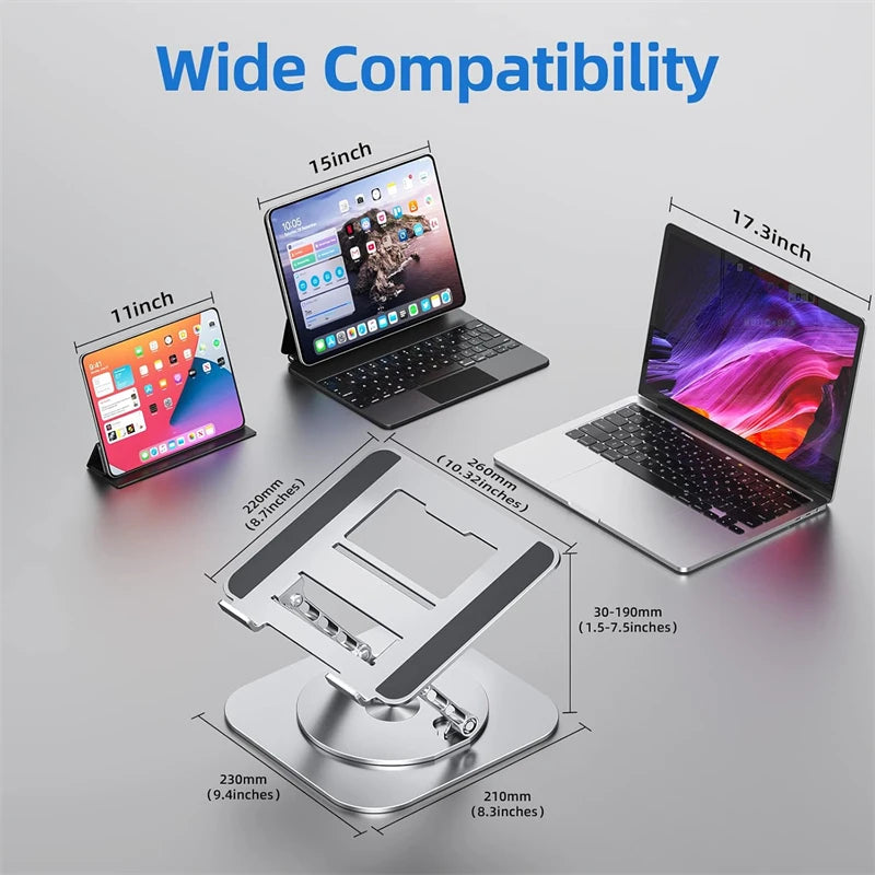 360 Rotating Aluminum Alloy Adjustable Desk Laptop Stand for Macbook Air Pro Foldable Soporte Notebook Desktop Holder Accessory