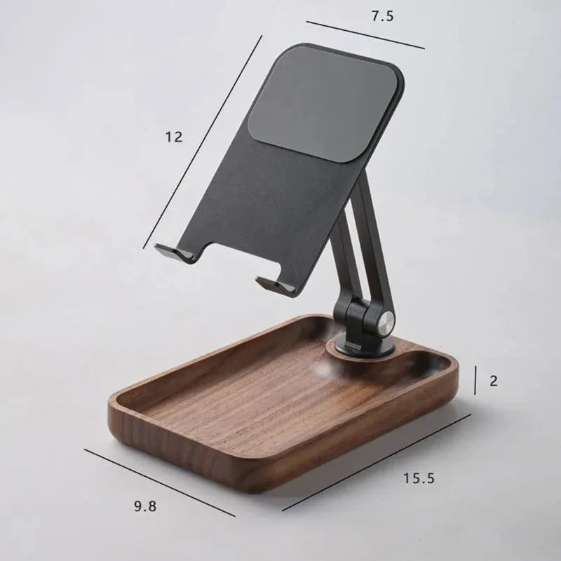 Black Walnut Wood Mobile Phone Stand Desktop for Watching Videos Live Broadcast Aluminum Alloy Rotating Folding Tablet Stand
