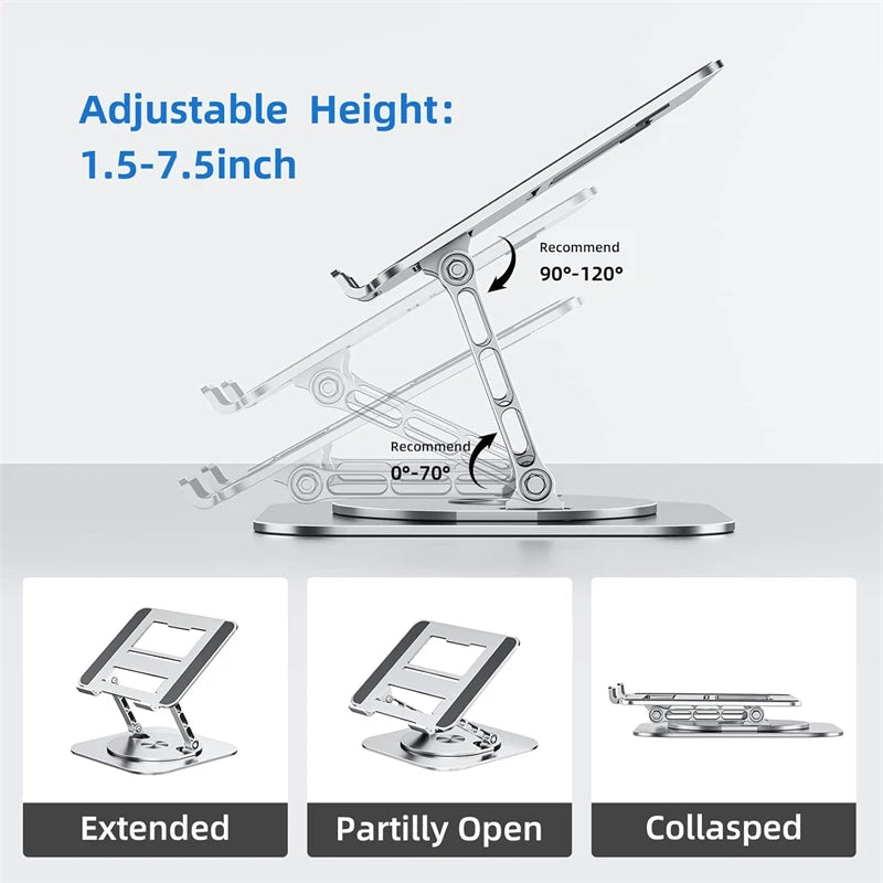 360 Rotating Aluminum Alloy Adjustable Desk Laptop Stand for Macbook Air Pro Foldable Soporte Notebook Desktop Holder Accessory