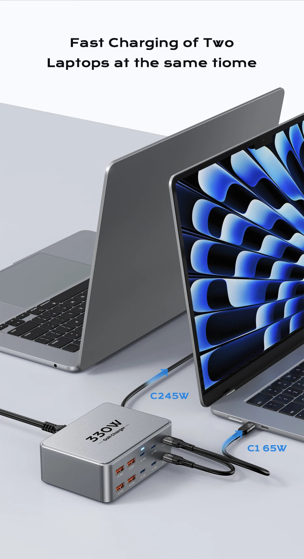 330W USB C GaN Charger 100W PD3.0 PPS QC3.0 Multiport Fast Charging Station For Laptop iPhone 15 16 Samsung Macbook Pro Tablet