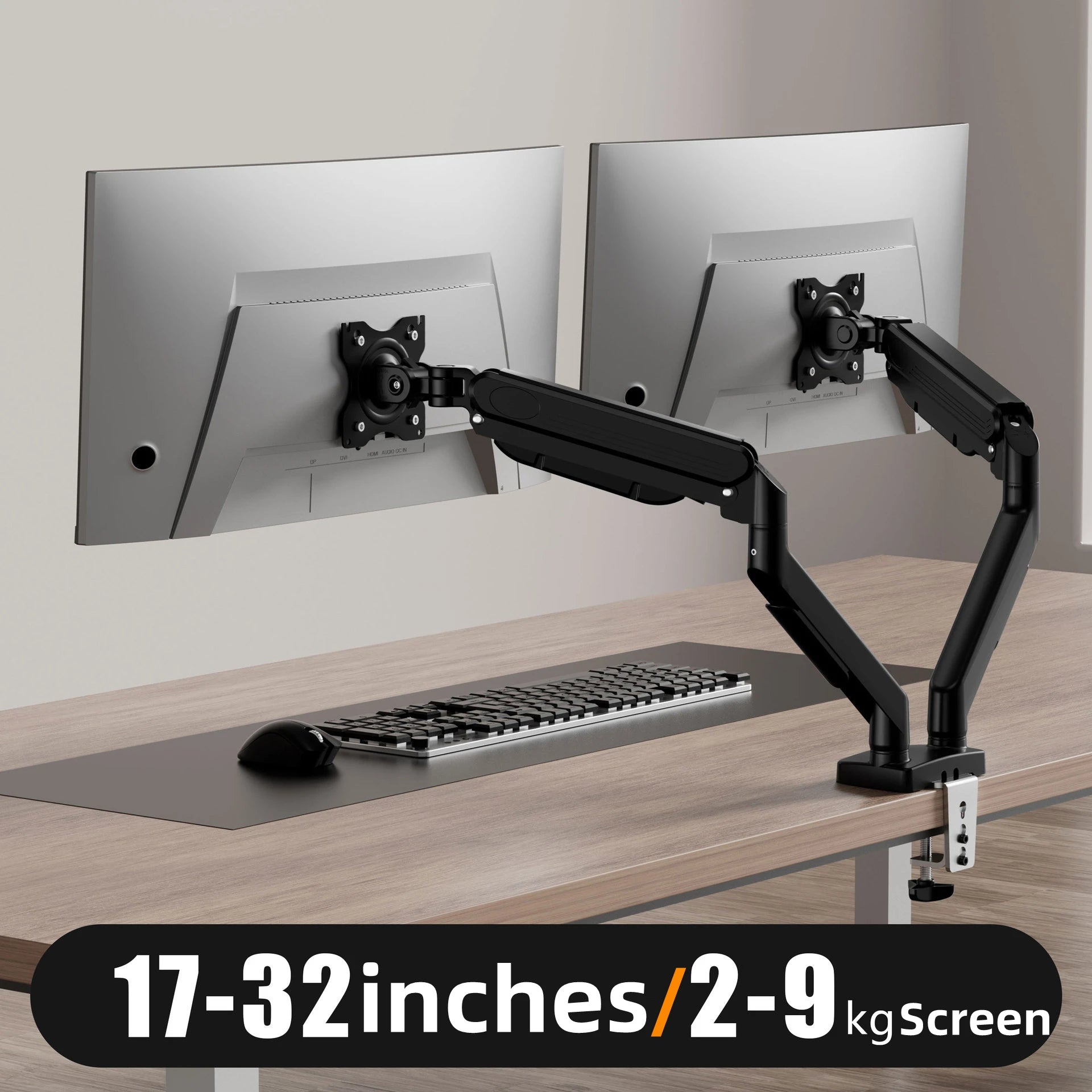 Dual Monitor Mount for 13″–32″ Screens, Adjustable Dual Monitor Stand, with 180° Swivel, Tilt, 360° Rotation for Home Office
