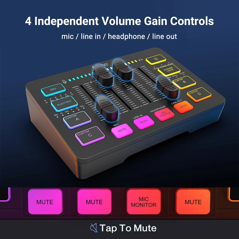 FIFINE USB Gaming Mixer With XLR Microphone Interface,48V Phantom Power,RGB, Sound Card for Podcasting Streaming AmpliGame SC3
