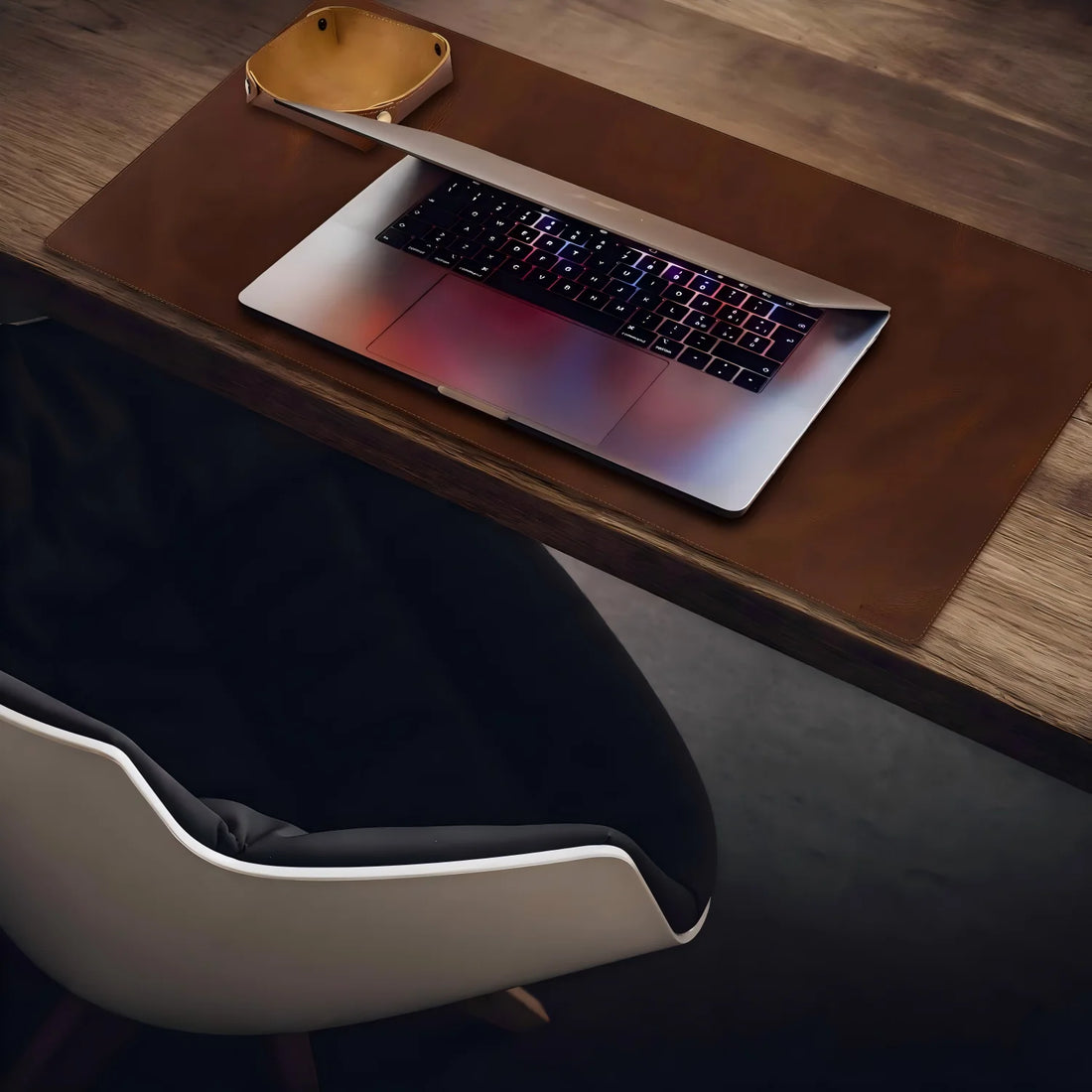 Real Leather Desk Pad, 2mm Thick Desk Blotter with Stitched Line, Oil-Wax Feel Mouse Pad and Self-Healing Laptop Pad for Office