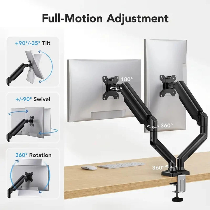 Dual Monitor Mount for 13″–32″ Screens, Adjustable Dual Monitor Stand, with 180° Swivel, Tilt, 360° Rotation for Home Office