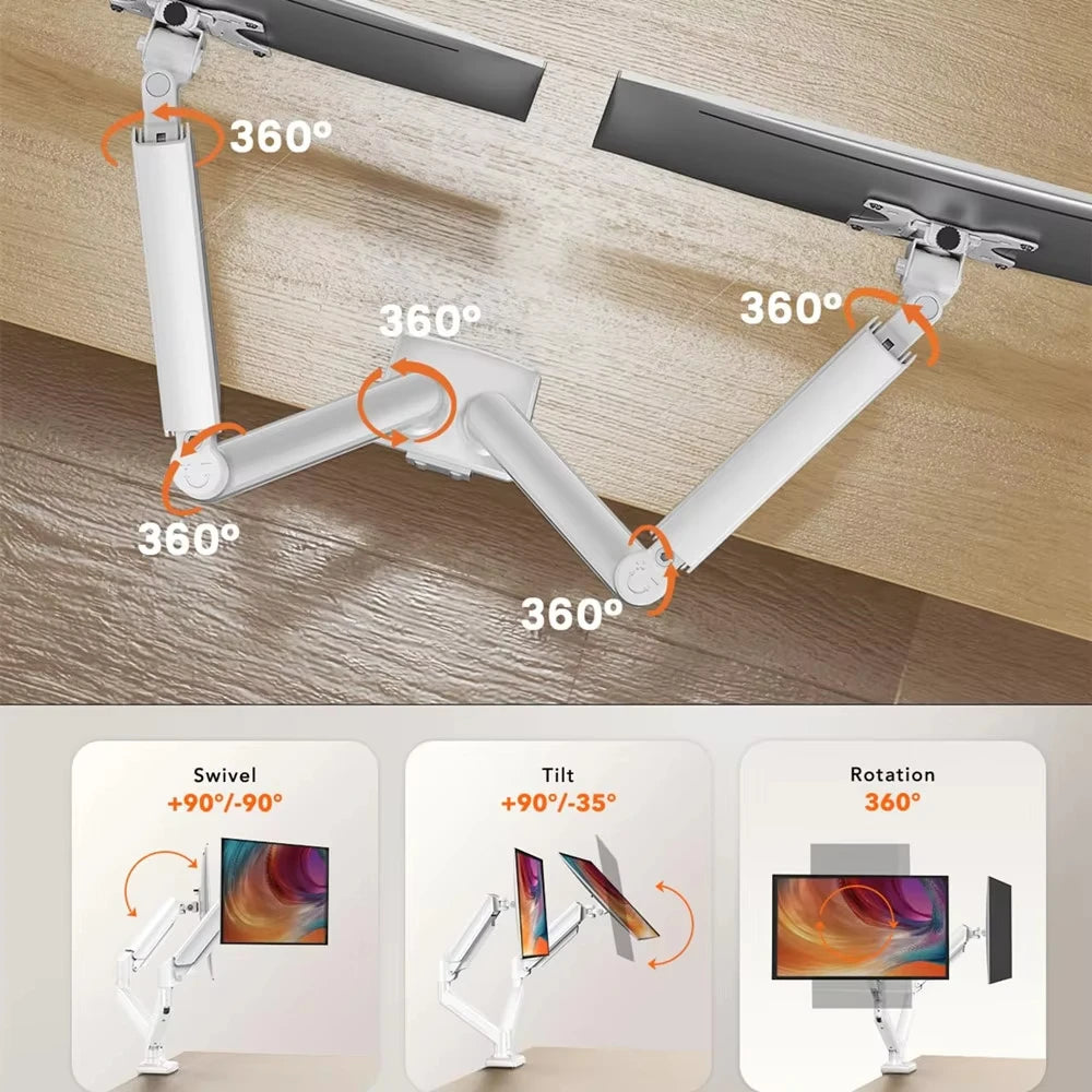 Dual Monitor Mount for 13″–32″ Screens, Adjustable Dual Monitor Stand, with 180° Swivel, Tilt, 360° Rotation for Home Office