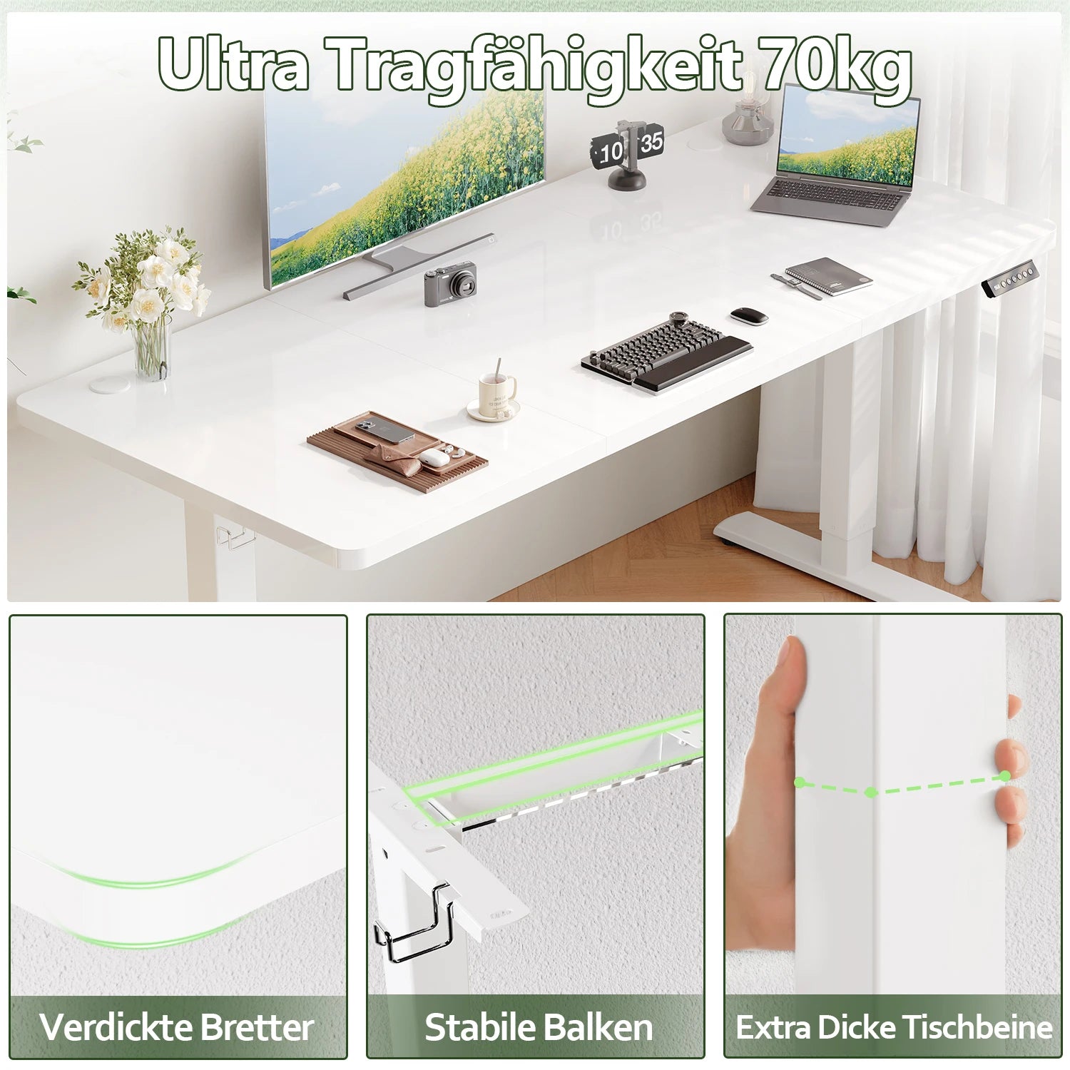 Devoko Height Adjustable Desk with USB Socket 140x60 cm Computer Standing Desk Ergonomic Home Office table