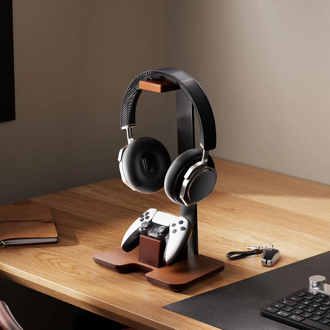 Universal Headphones Stand Controller Holder Walnut Wood+Aluminum Alloy Headset Earphones  Desktop Bracket Gamer Handle Hanger