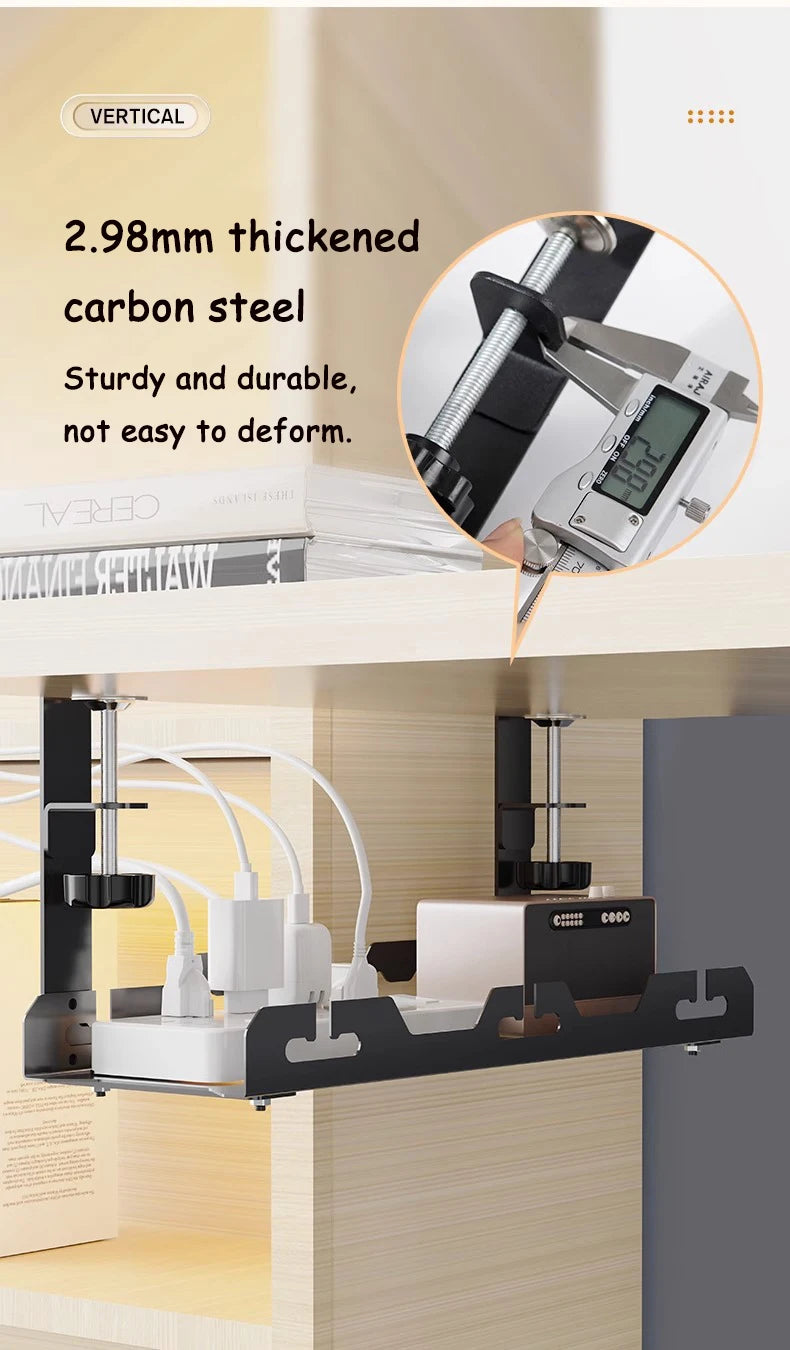 Telescopic Under Table Storage Rack Metal Cable Management Tray Home Office Desk Wire Organizer No Punching Storage Accessories