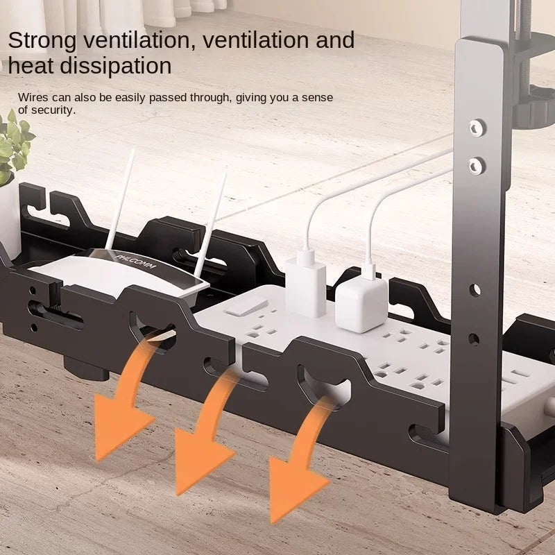 Telescopic Under Table Storage Rack Metal Cable Management Tray Home Office Desk Wire Organizer No Punching Storage Accessories