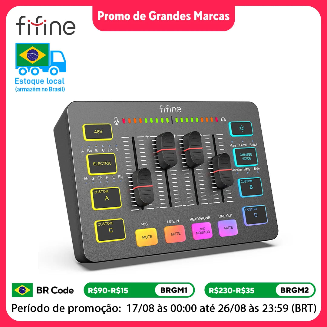 FIFINE USB Gaming Mixer With XLR Microphone Interface,48V Phantom Power,RGB, Sound Card for Podcasting Streaming AmpliGame SC3
