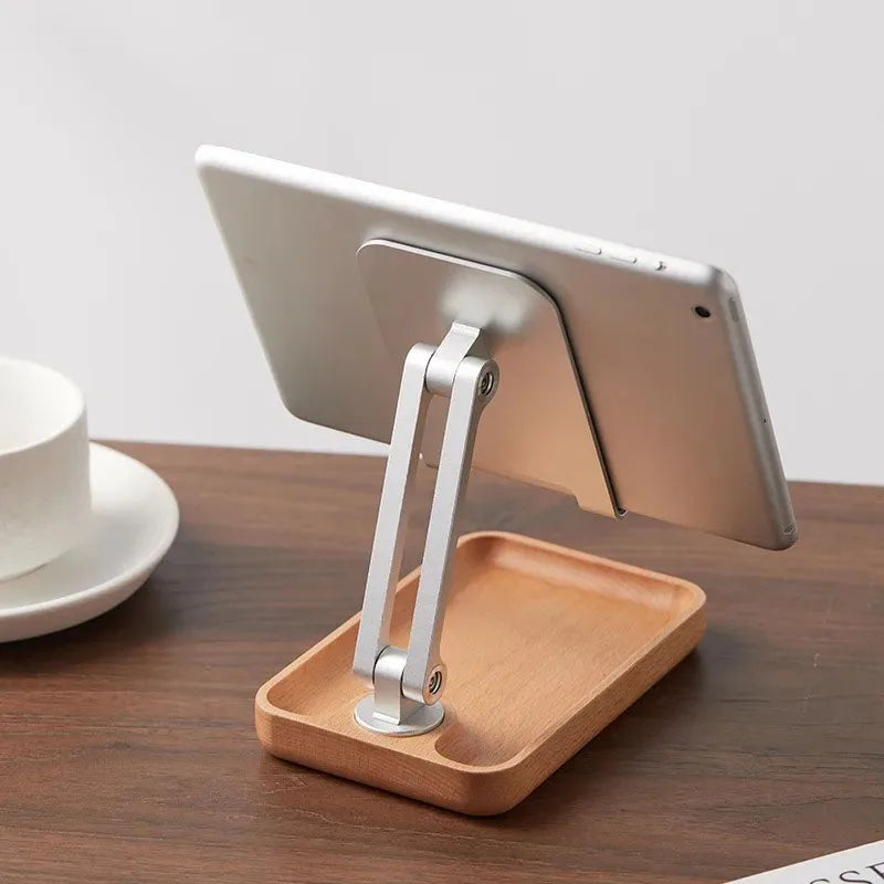 Black Walnut Wood Mobile Phone Stand Desktop for Watching Videos Live Broadcast Aluminum Alloy Rotating Folding Tablet Stand