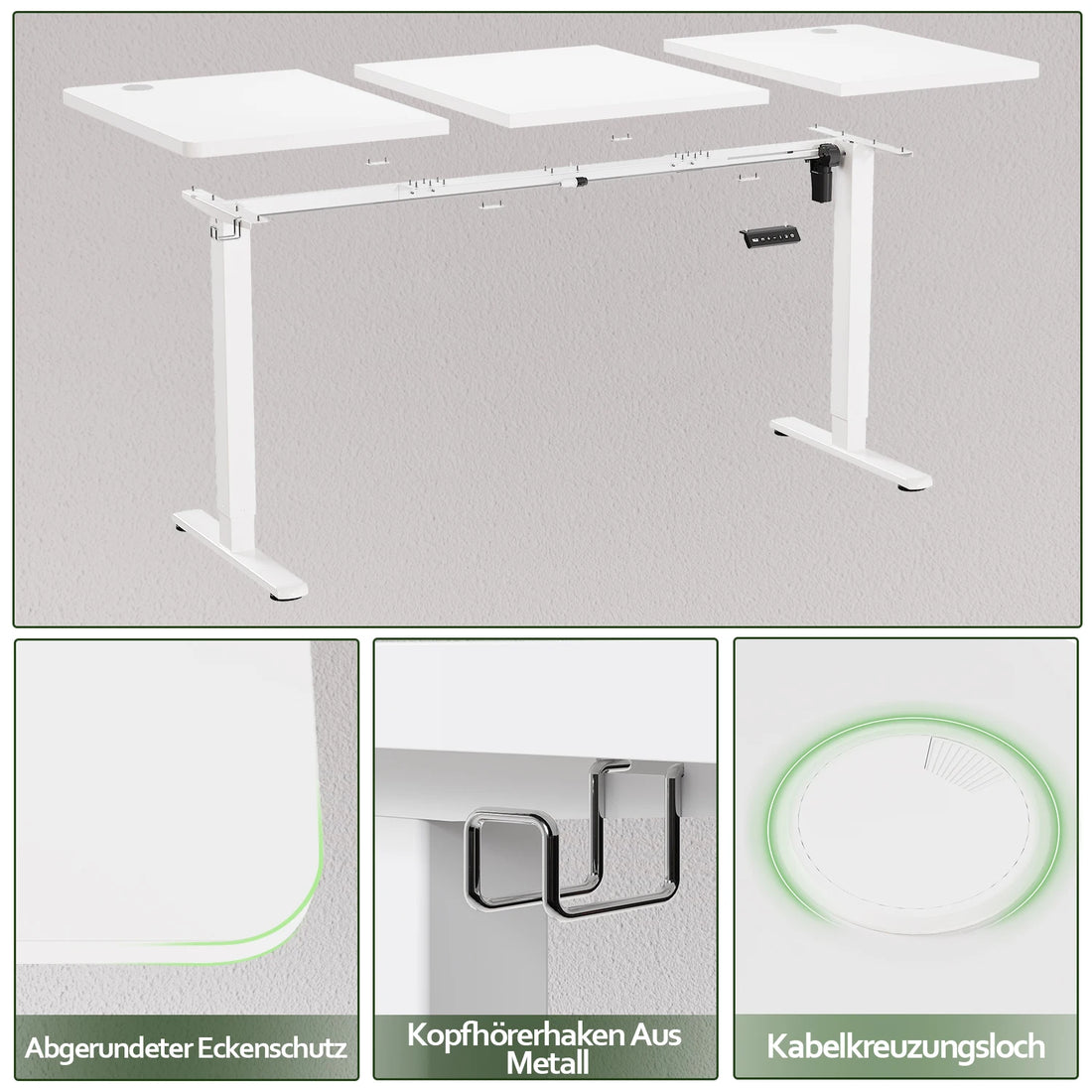 Devoko Height Adjustable Desk with USB Socket 140x60 cm Computer Standing Desk Ergonomic Home Office table
