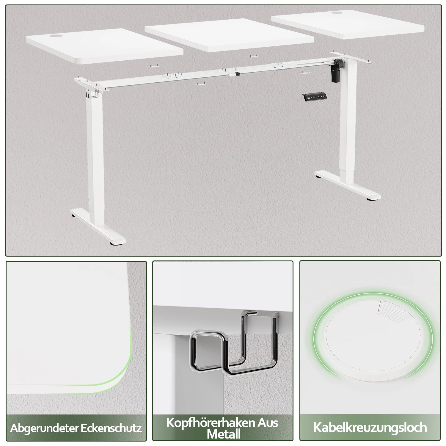 Devoko Height Adjustable Desk with USB Socket 140x60 cm Computer Standing Desk Ergonomic Home Office table