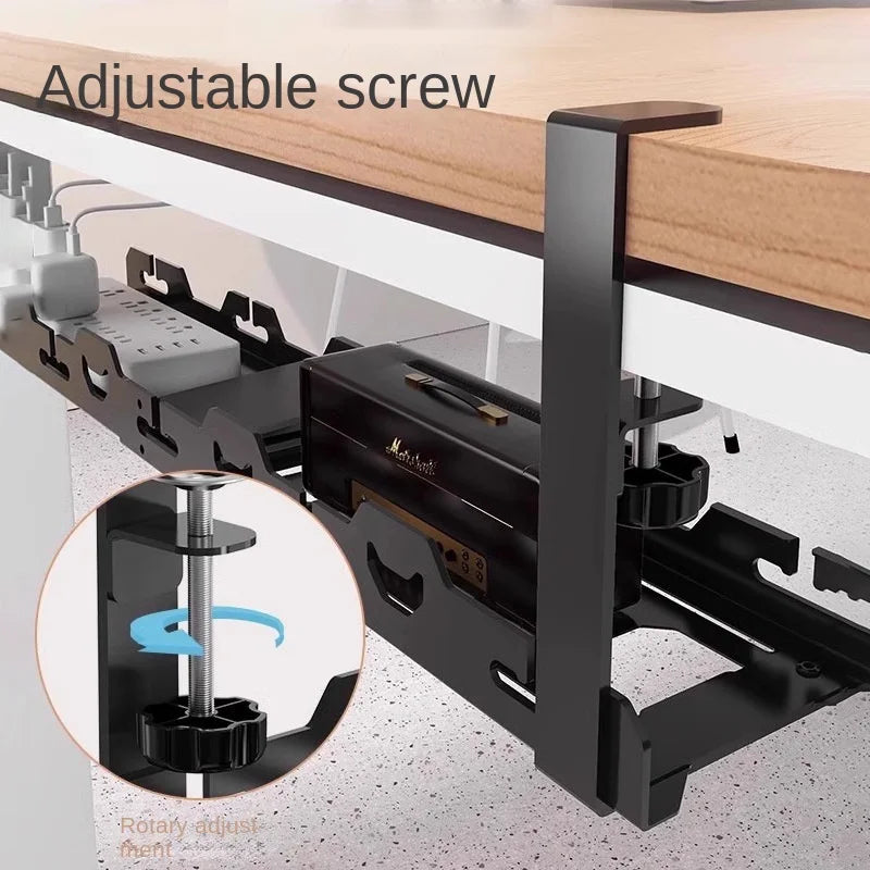 Telescopic Under Table Storage Rack Metal Cable Management Tray Home Office Desk Wire Organizer No Punching Storage Accessories