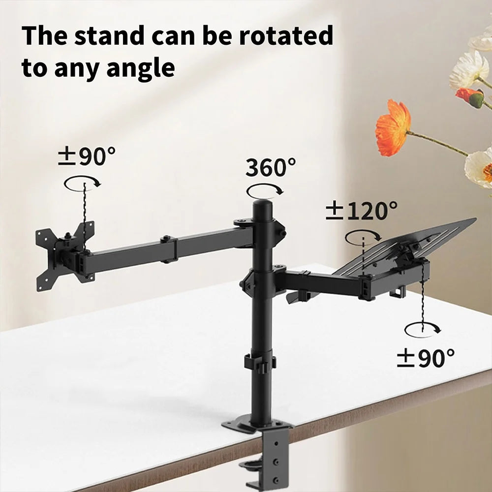 Laptop And Monitor Dual Stand with Clamp,Fully Adjustable Ergonomic Desk Stand for 13-27 Inch Screens, Heavy Duty Steel Arm, 8KG Load