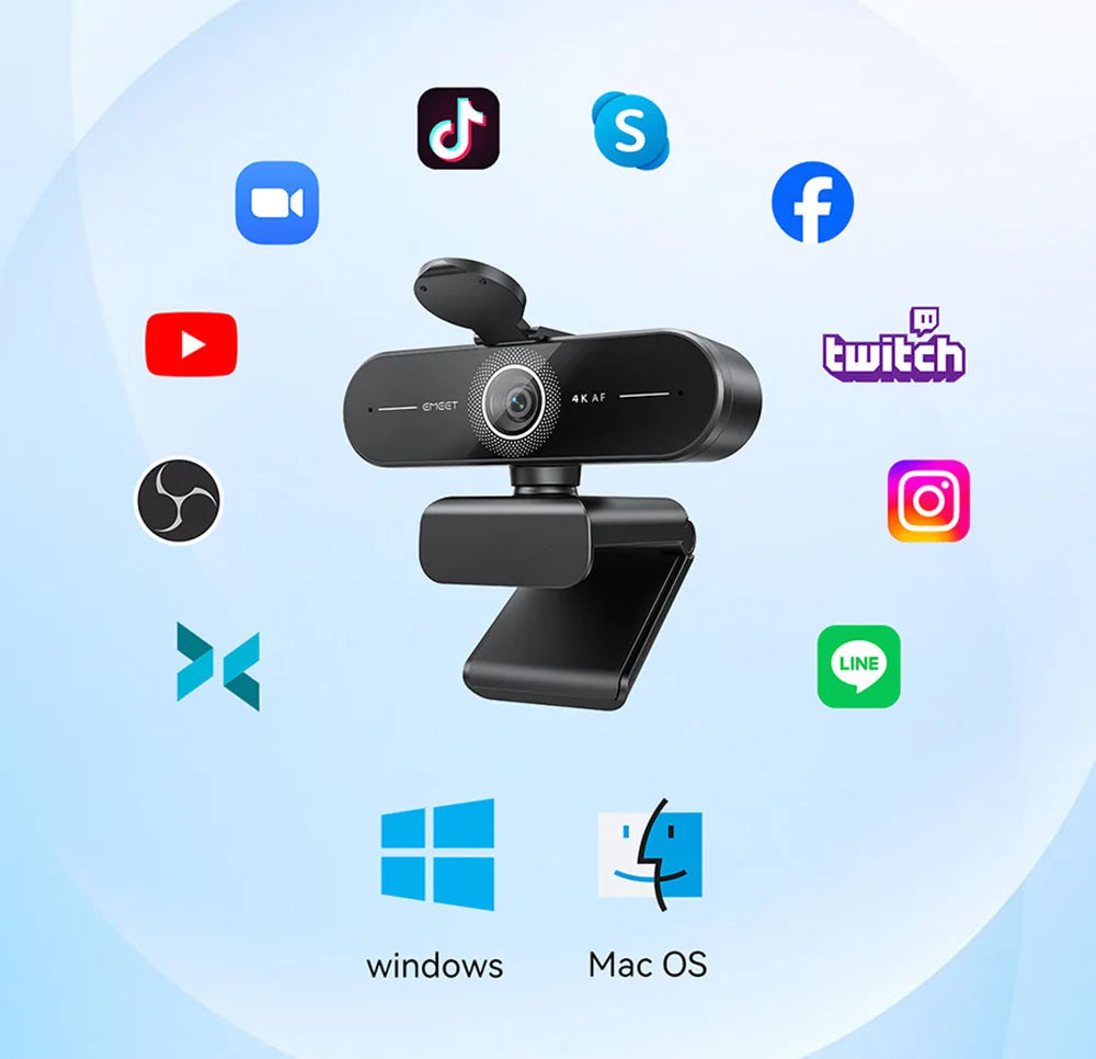 EMEET 4K/1080P Webcam for PC/Computer PDAF Auto Focus Video Camera With Dual Mics Web Camera Works for Zoom/Teams
