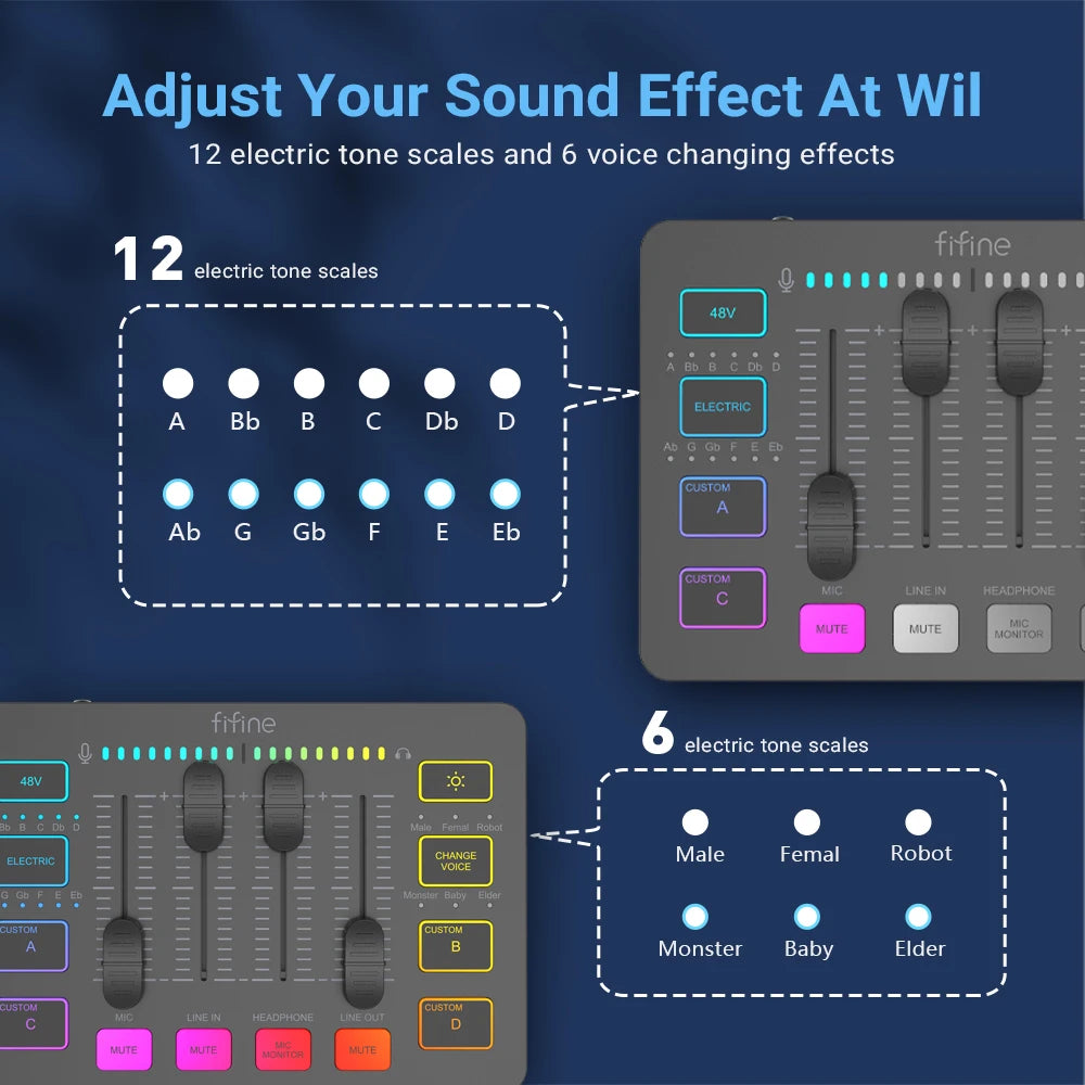 FIFINE USB Gaming Mixer With XLR Microphone Interface,48V Phantom Power,RGB, Sound Card for Podcasting Streaming AmpliGame SC3