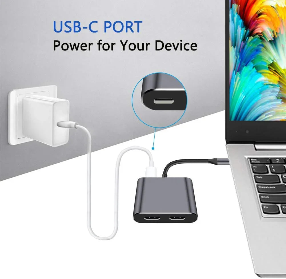 Type-C Hub Docking Station to HDMI*2 4K USB3.0 PD Fast Charging Dual Screen Extend Display USB C Hub Converter for Macbook